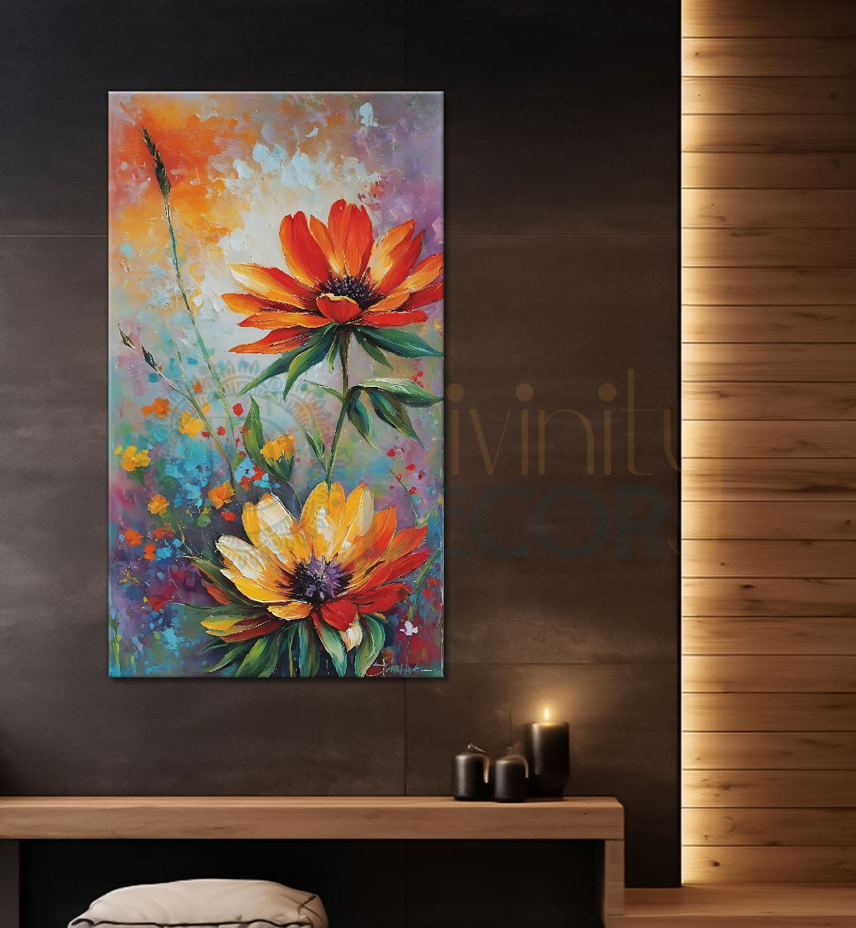 Orange flowers in colourful background art - Flower-V-435