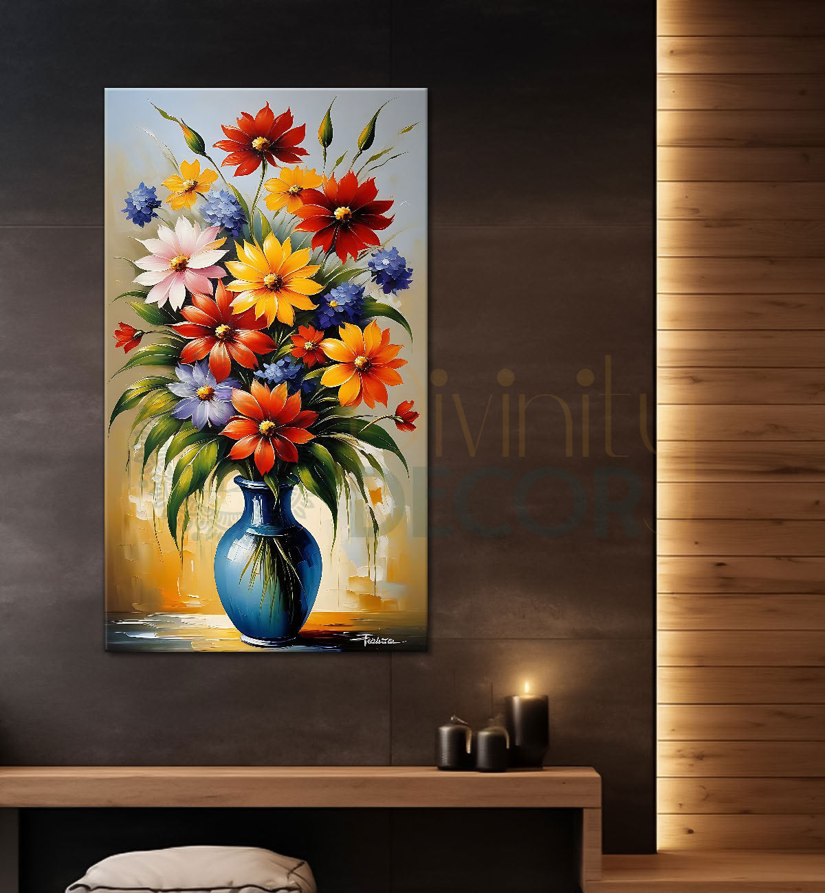 Colourful flowers in a vas textured painting- Flower-V-437