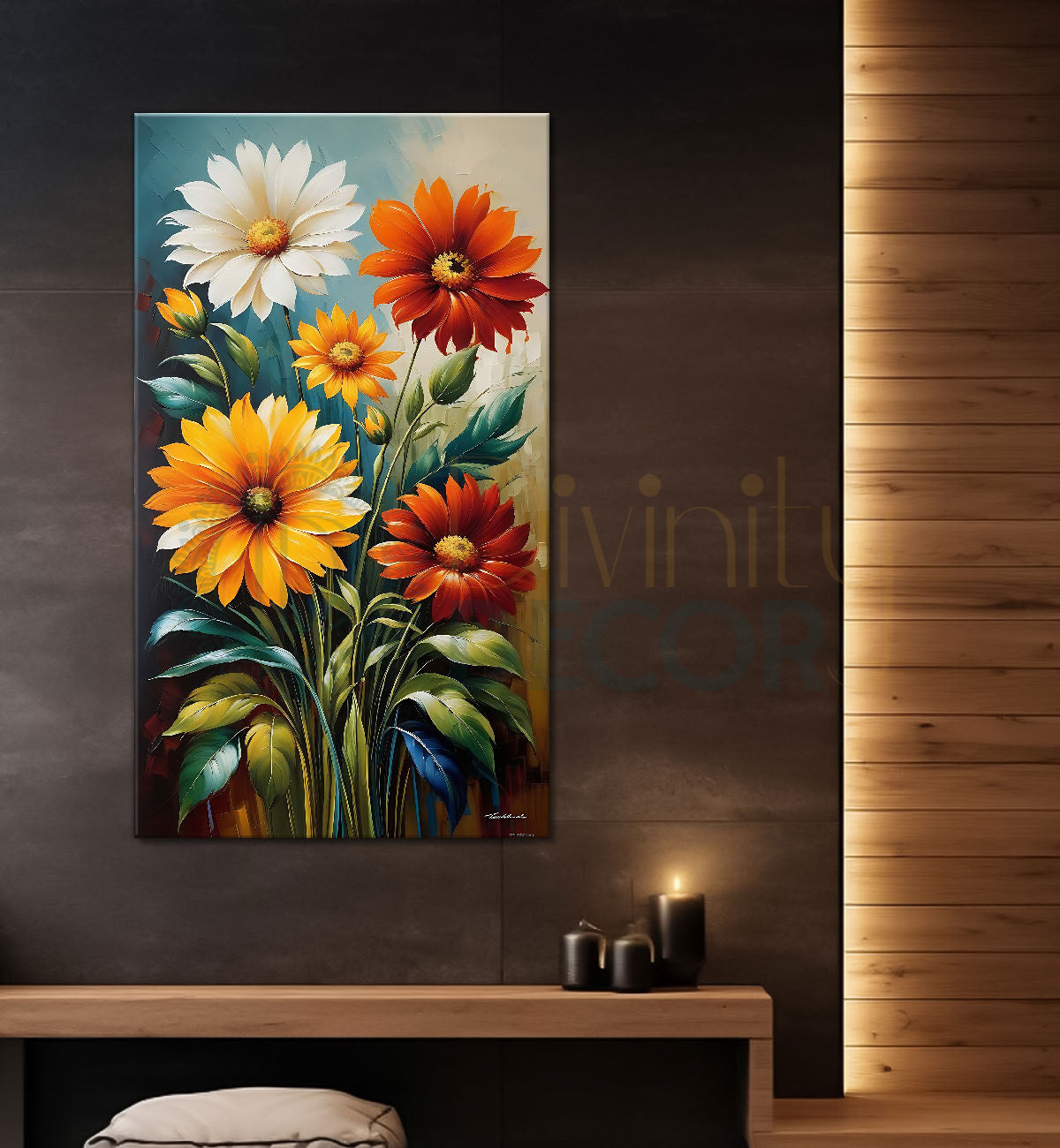 Colourful flowers textured painting- Flower-V-438