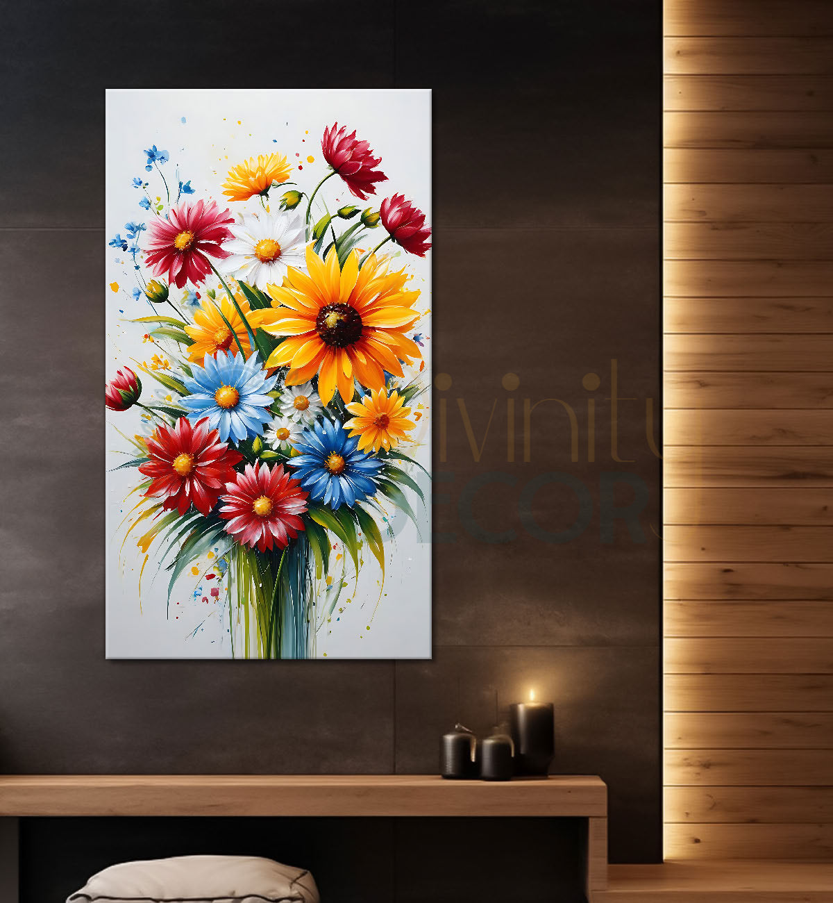 Colourful flowers in white textured background painting - Flower-V-441
