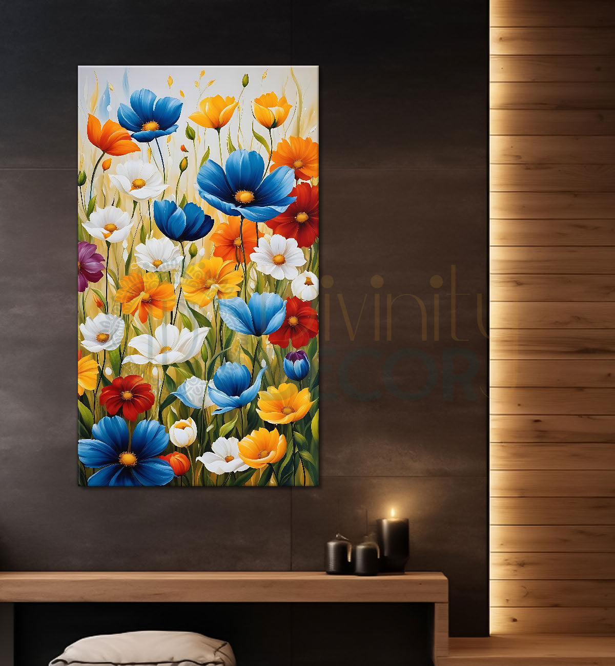 Colourful flowers in white textured background painting - Flower-V-442