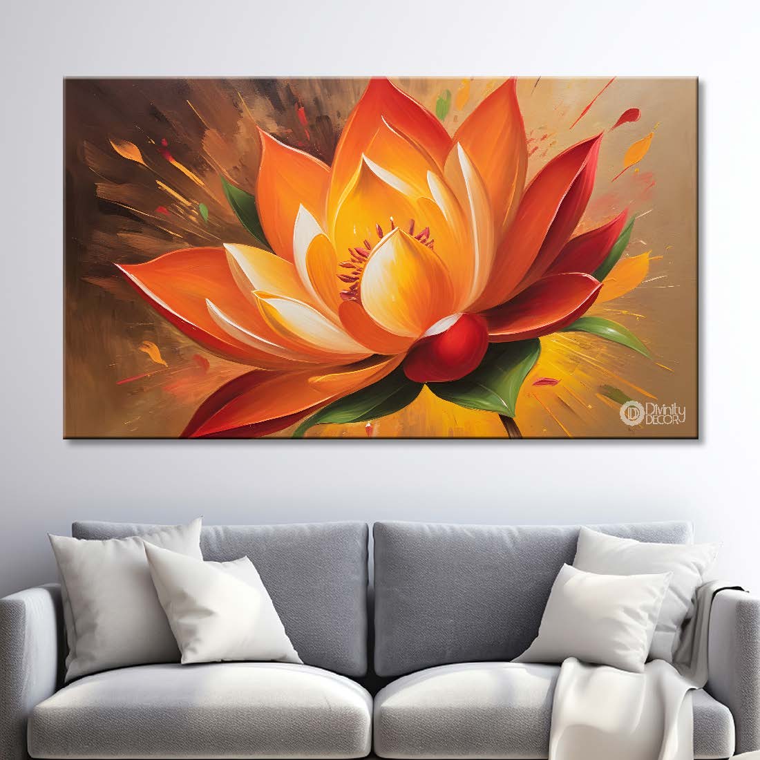 Orange flower in light background canvas painting- Flower-445