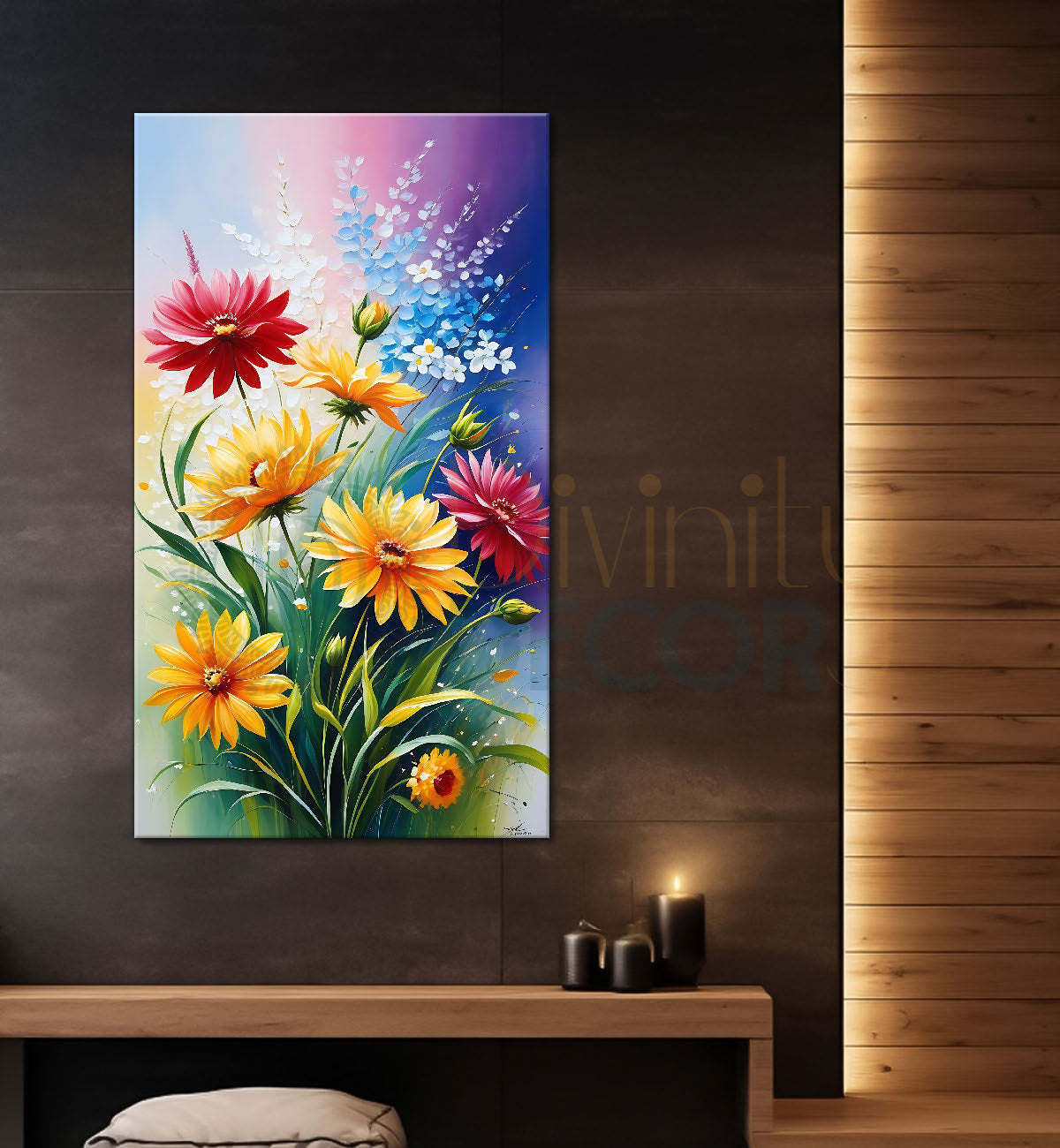 Yellow and pink flowers in colourful background - Flower-V-447
