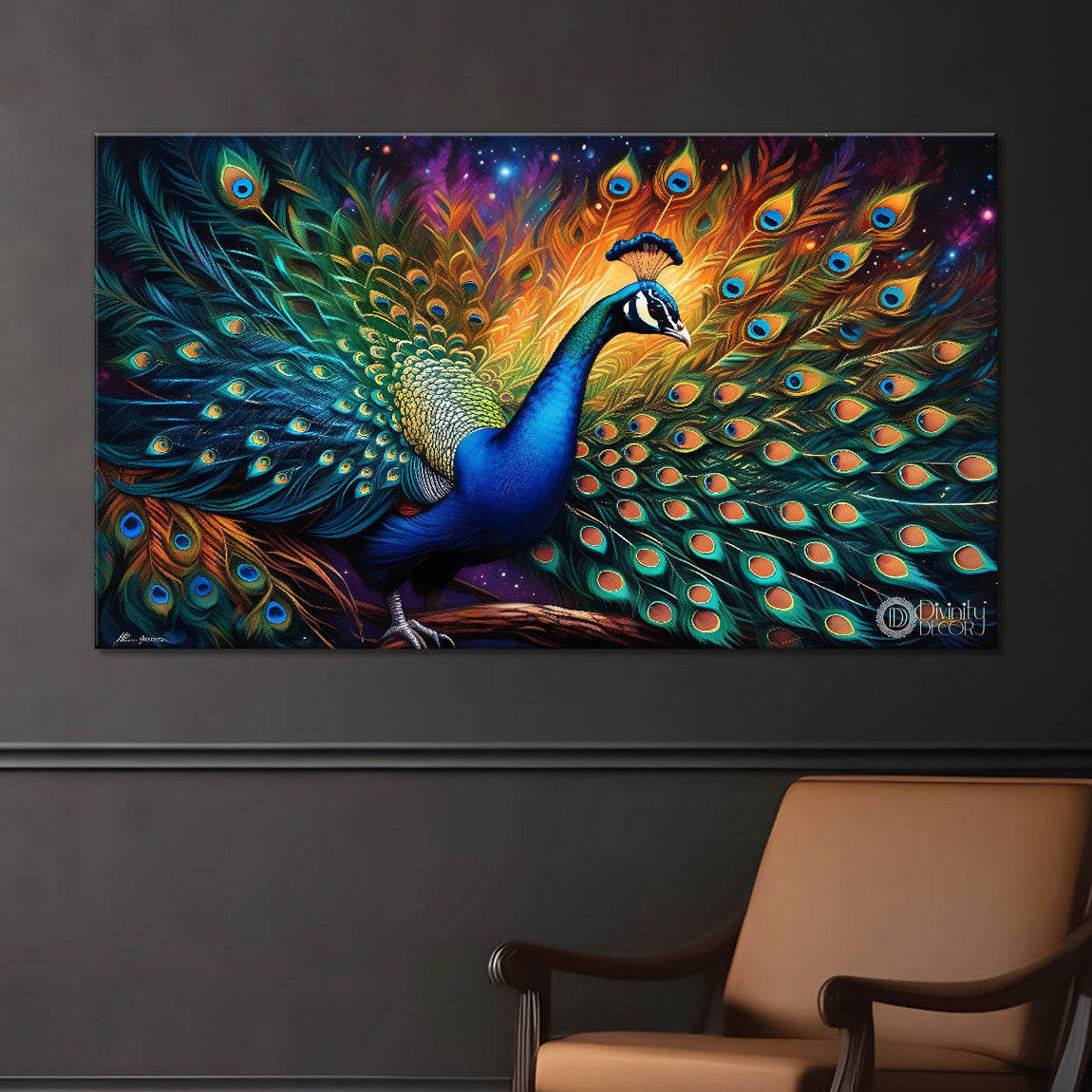 Peacock on the branch with bright colors modern art Canvas Painting - Design - Peacock-45