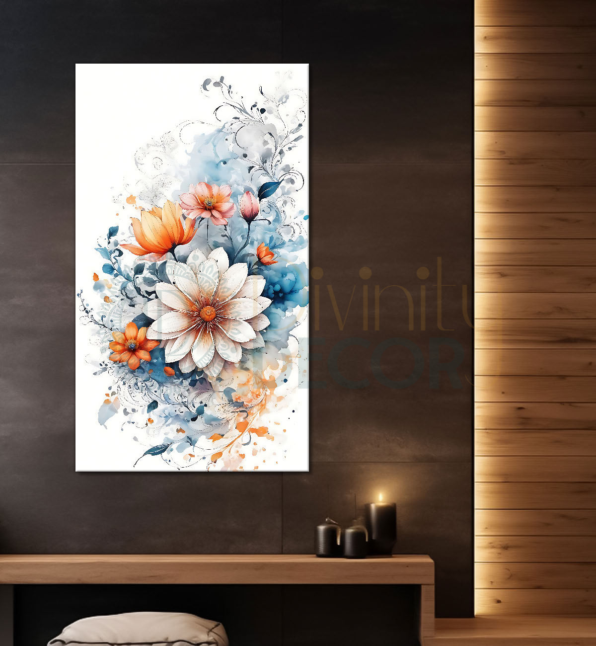 White flowers water colour painting - Flower-V-450
