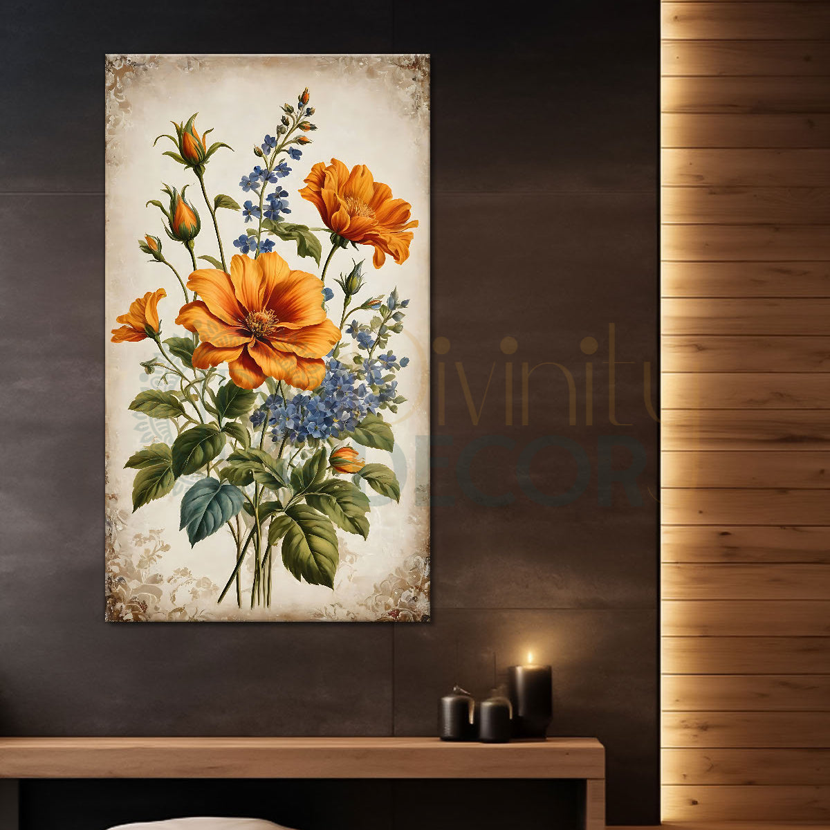 Orange flowers in light background painting- Flower-V-455 – Divinity Decor