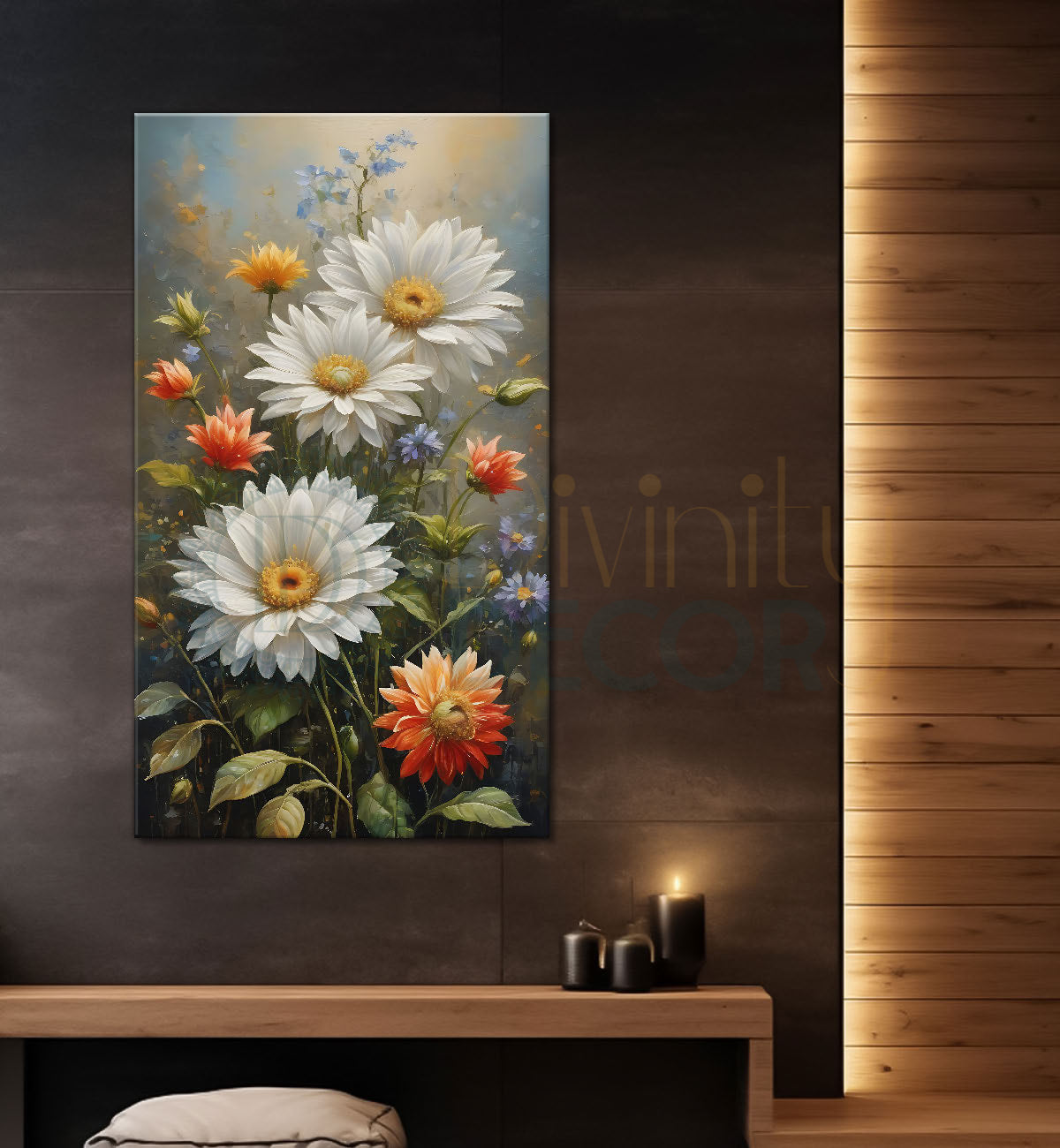 White flowers in grey textured painting- Flower-V-459