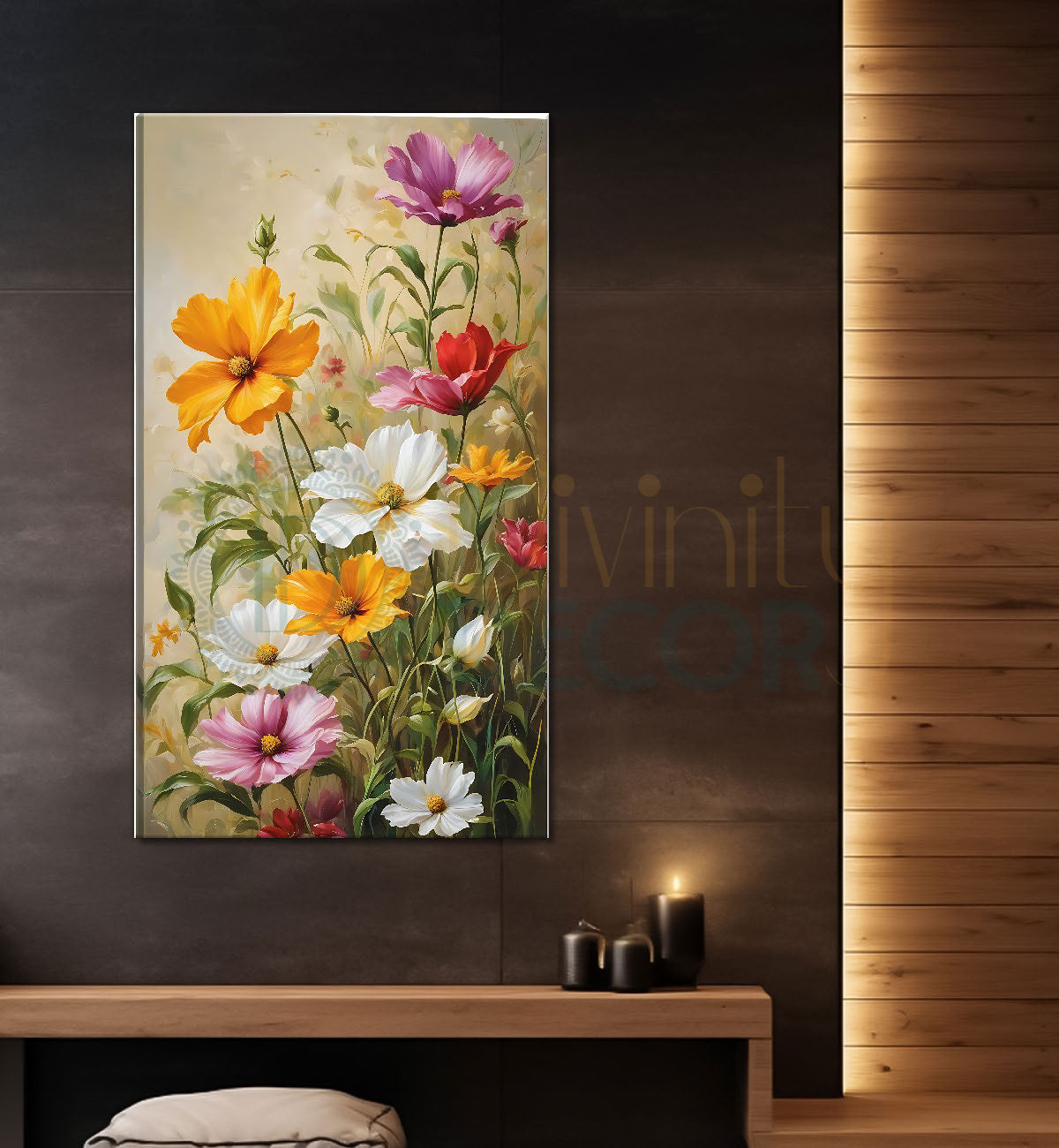 Colourful flowers in light textured painting- Flower-V-463