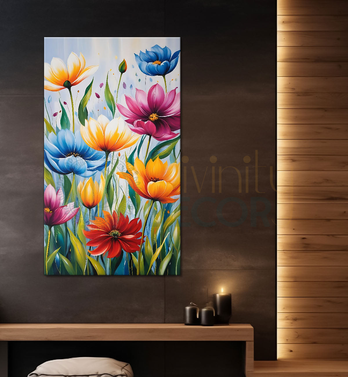 Colourful flowers in light textured painting - Flower-V-464