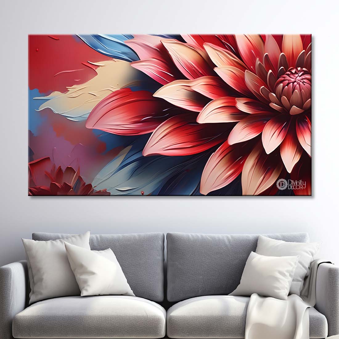 Orange flowers in colorful background canvas painting- Flower-465