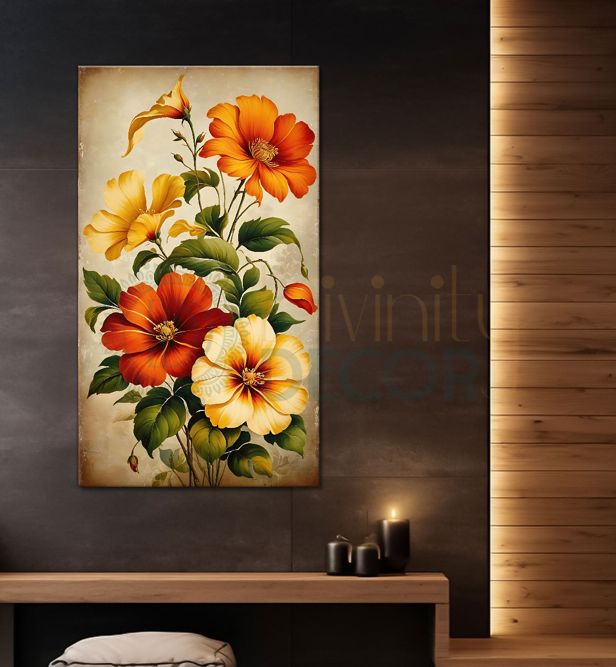 Colourful flowers in light textured painting - Flower-V-465
