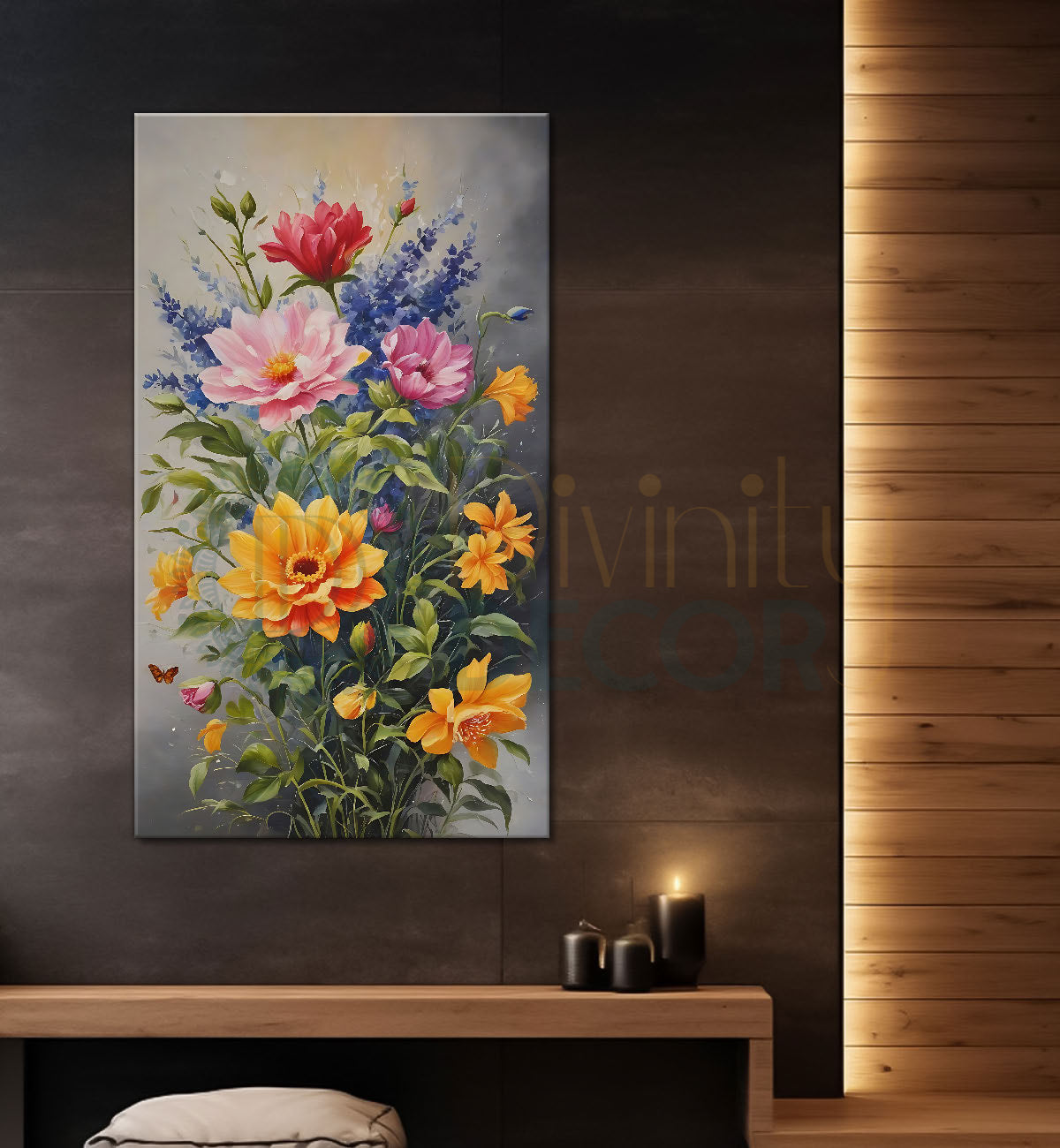 Colourful flowers in light textured painting - Flower-V-466