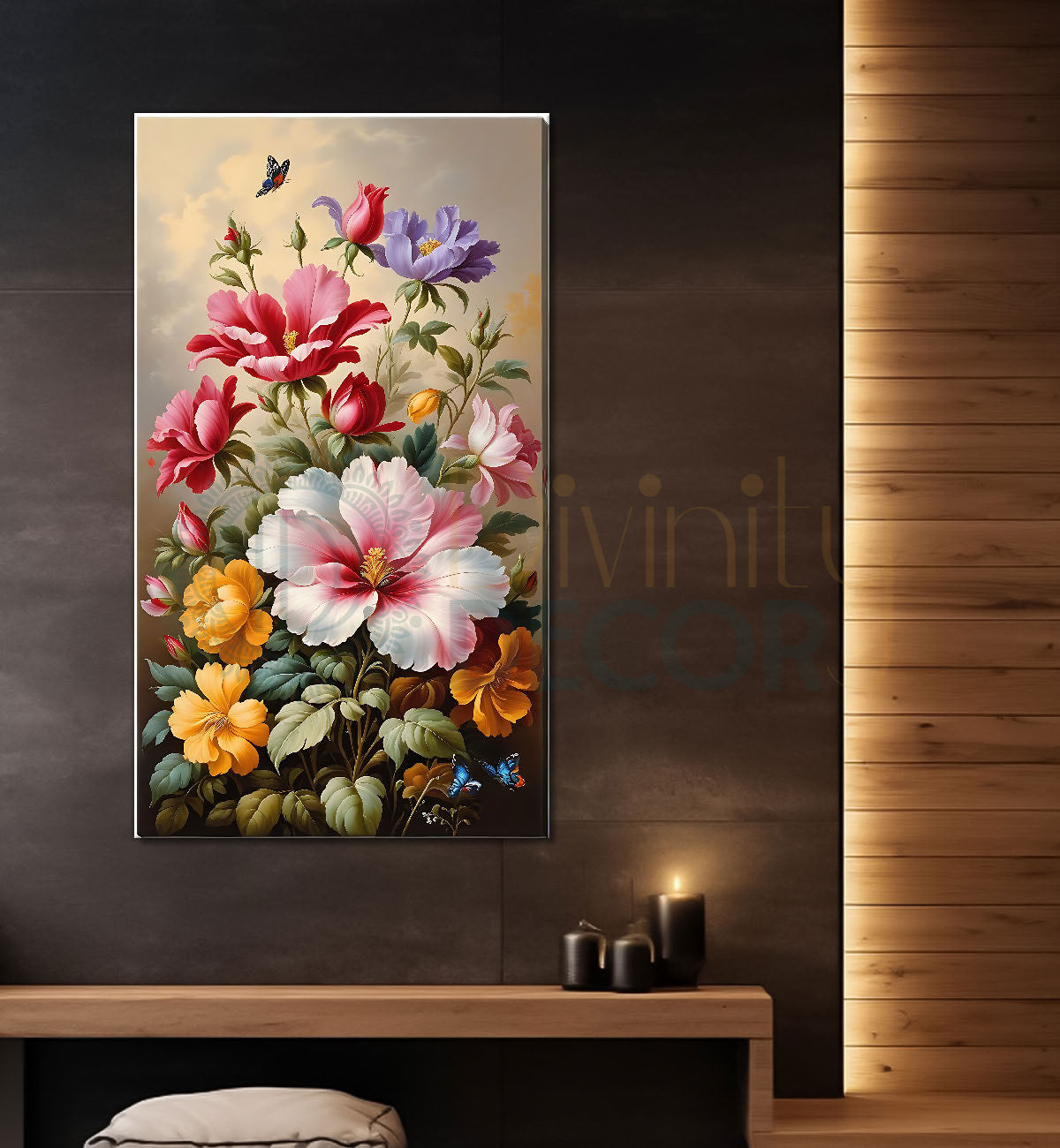 Colourful flowers in light textured painting- Flower-V-467