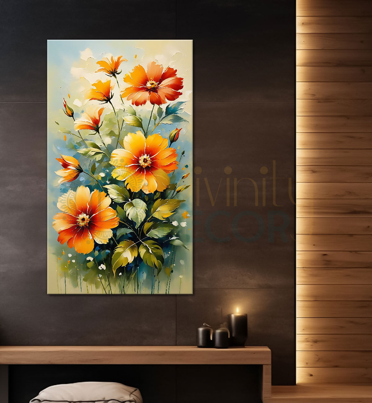 Yellow flowers in light textured painting- Flower-V-468