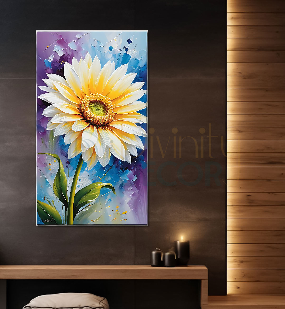 White flower in colourful  background art - Flower-V-469