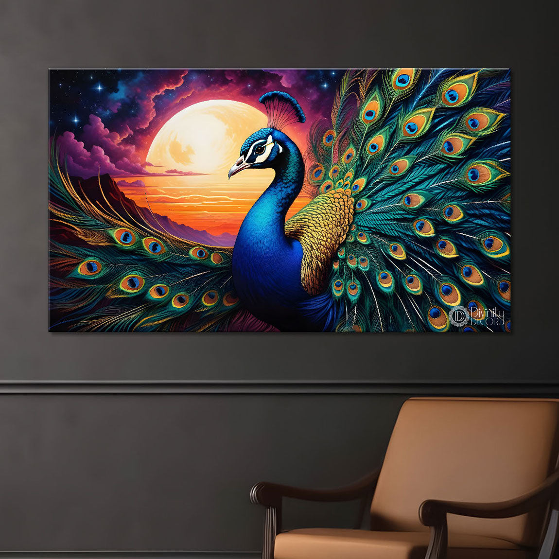 Peacock on the branch with bright colors modern art Canvas Painting - Design - Peacock-47