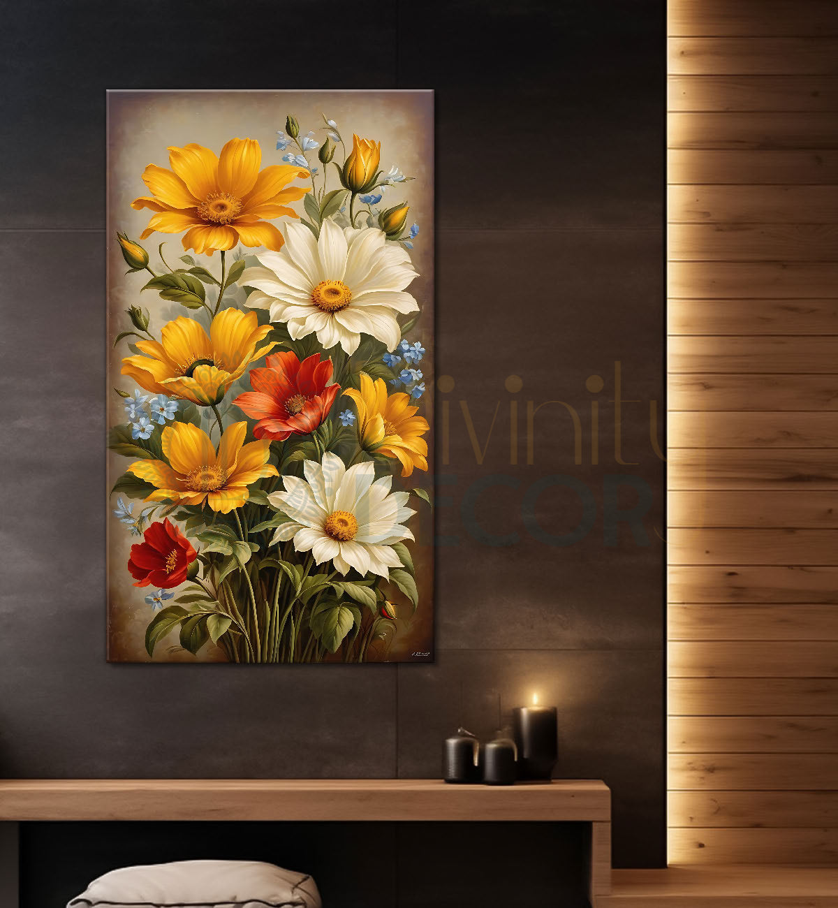 Colourful flowers in light textured painting- Flower-V-470