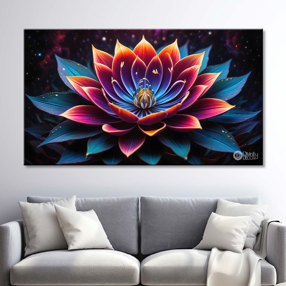 Lotus in the black background canvas painting- Flower-473