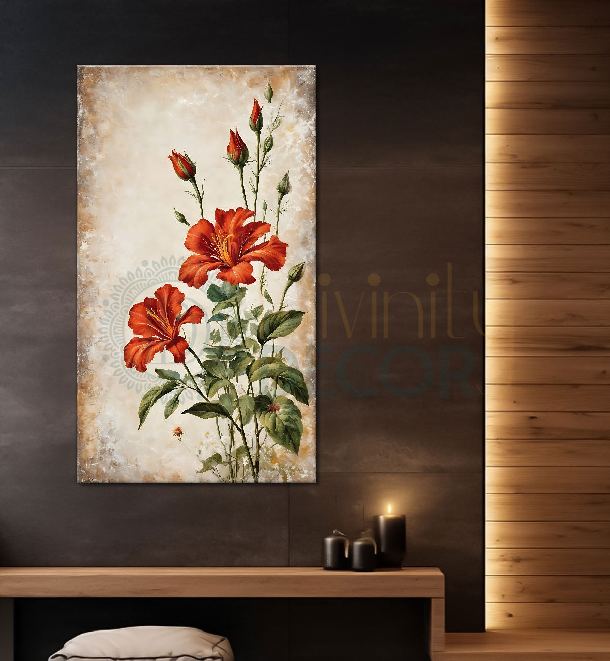 Red flowers in light textured painting- Flower-V-476