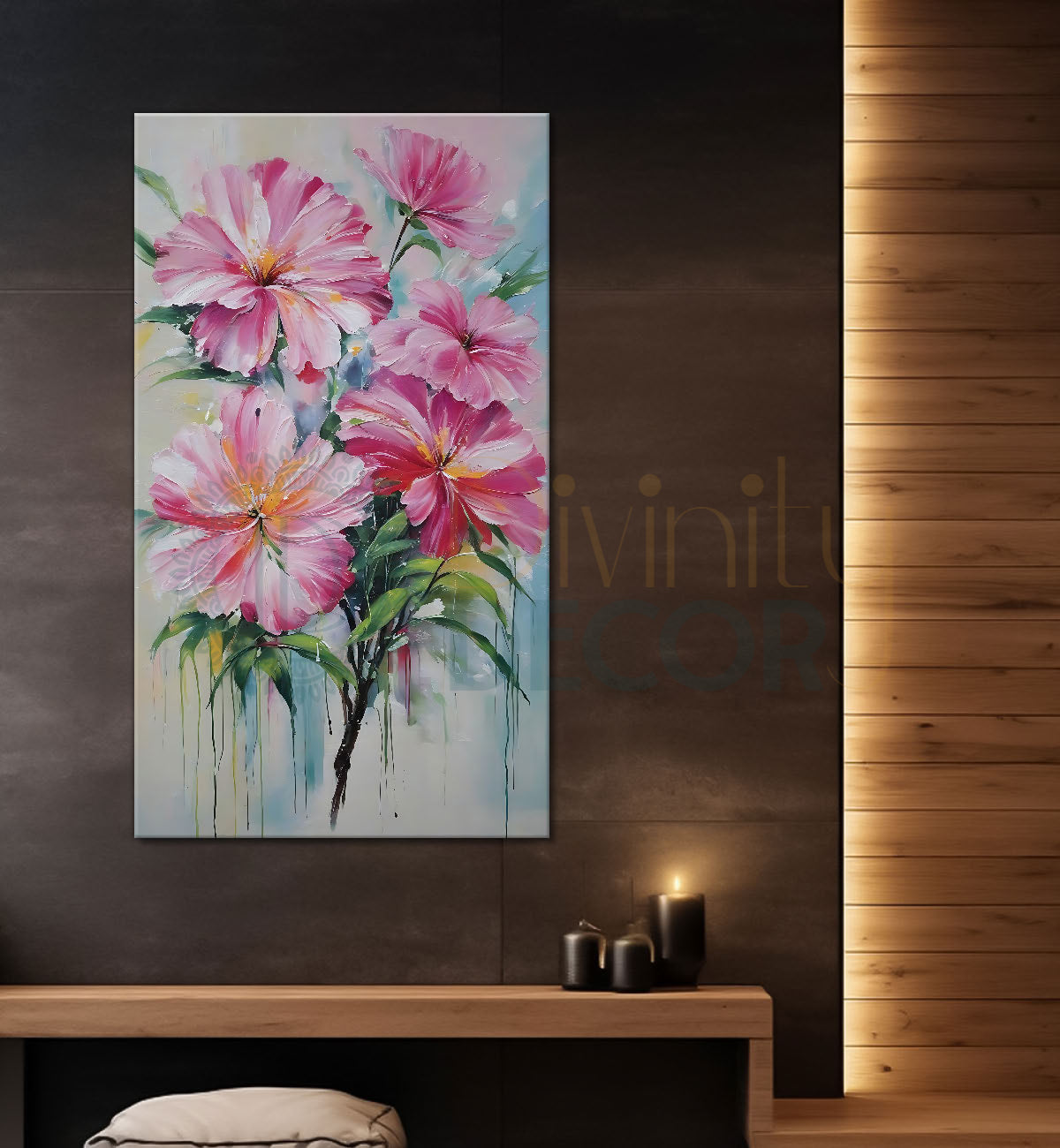 Pink flowers in light textured painting- Flower-V-478
