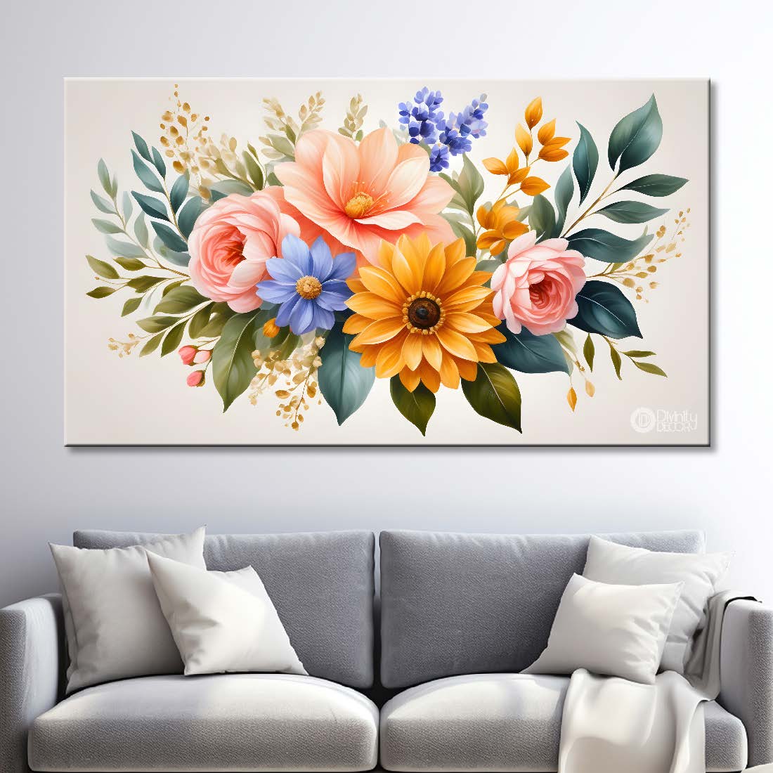 Colorful flowers in light background canvas painting- Flower-479
