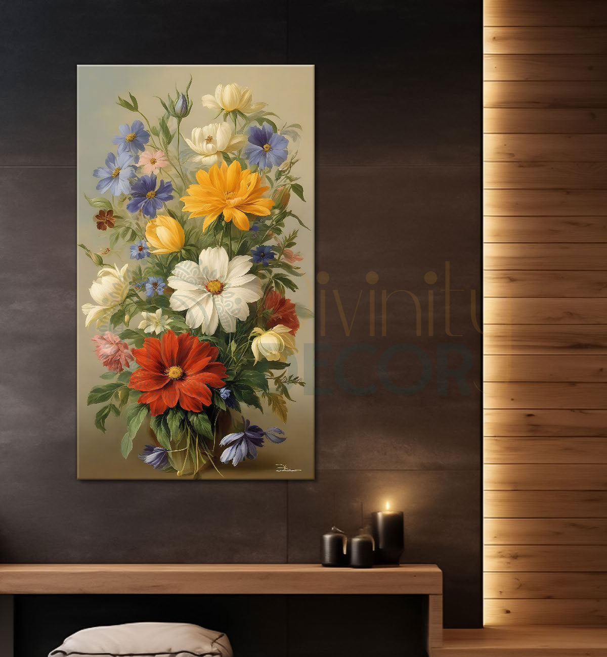 Colourful flowers in light textured painting- Flower-V-480