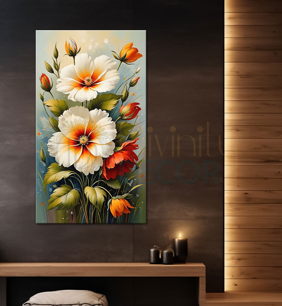 White flowers in light textured painting- Flower-V-481