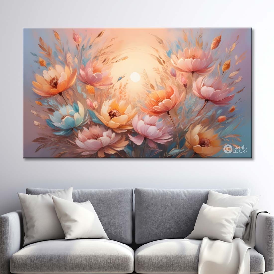 Pink flowers in light and sunshine background canvas painting- Flower-484