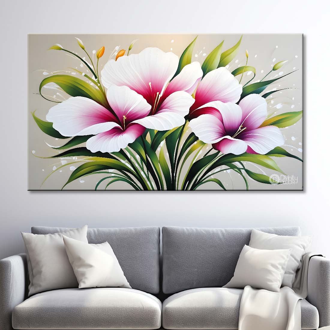 Purple flowers in light background canvas painting- Flower-486