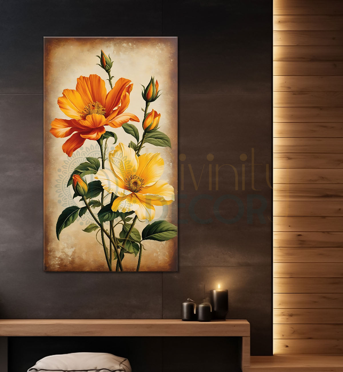 Yellow and orange flowers in light textured painting - Flower-V-488