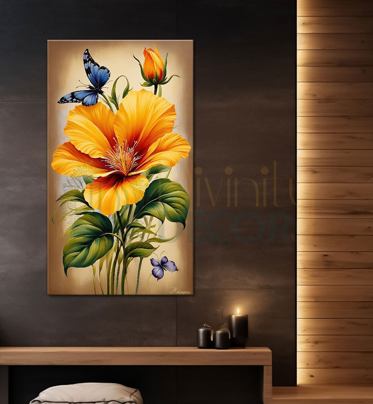 Yellow flower in light textured painting- Flower-V-489
