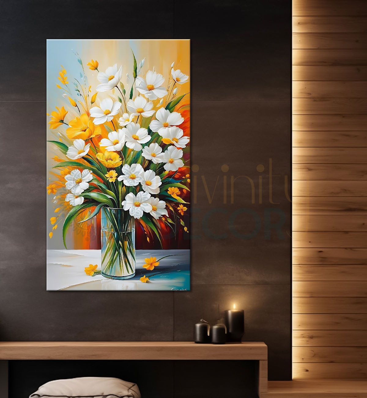 White flowers in a vas with colourful background - Flower-V-492