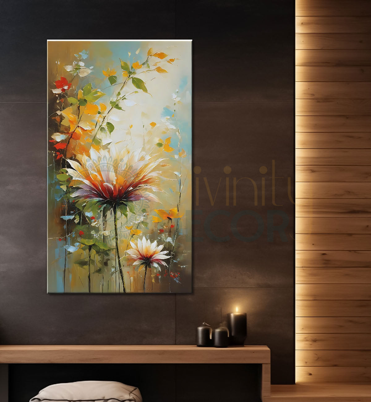 Flowers in brown background textured art - Flower-V-495