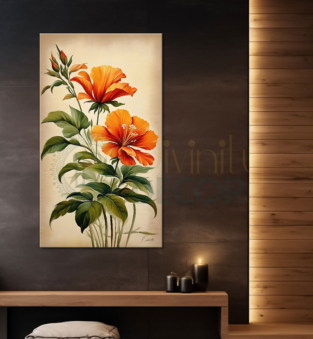 Orange flowers in light textured art - Flower-V-496