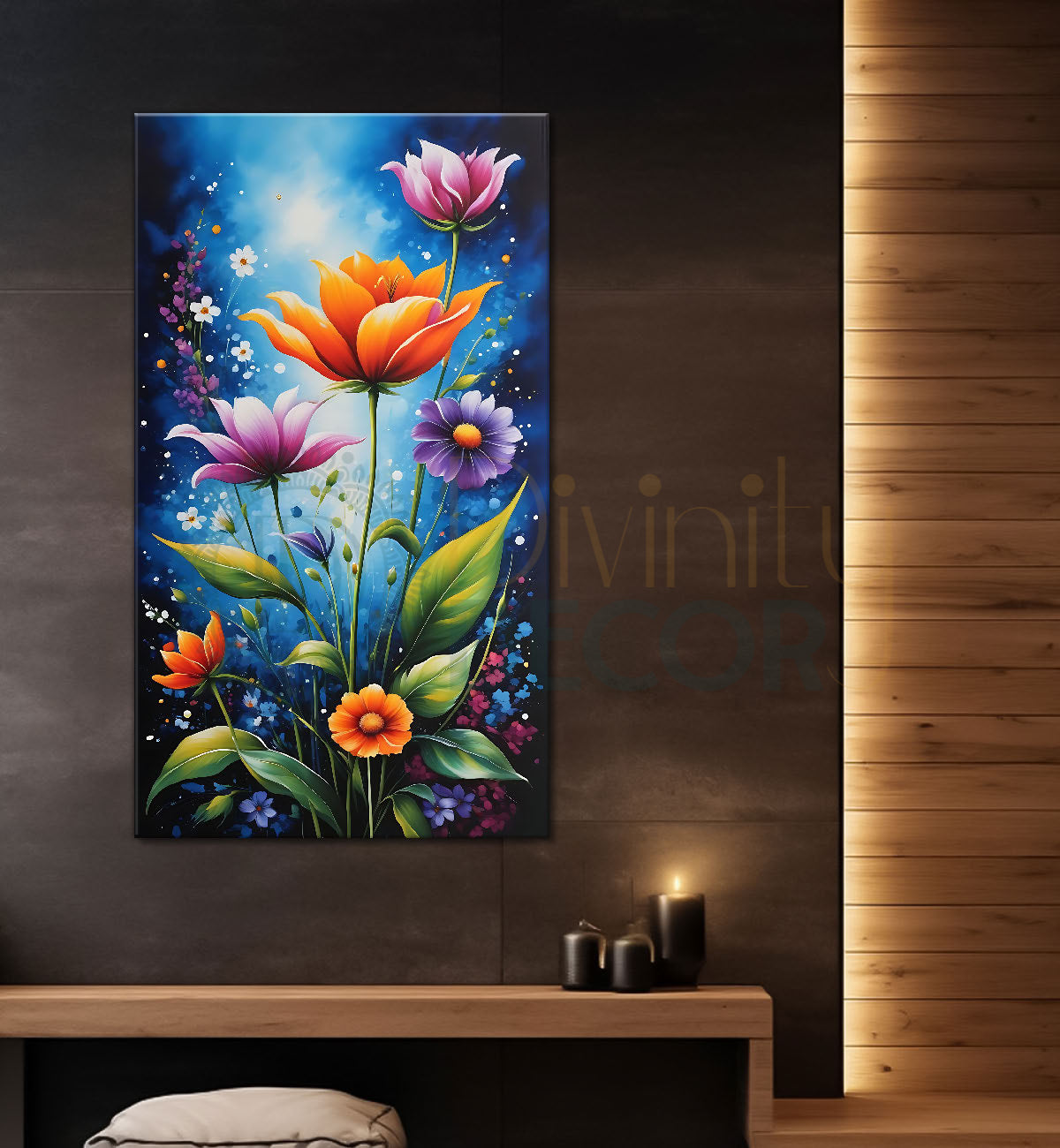 Colourful flowers in navy blue background  - Flower-V-500