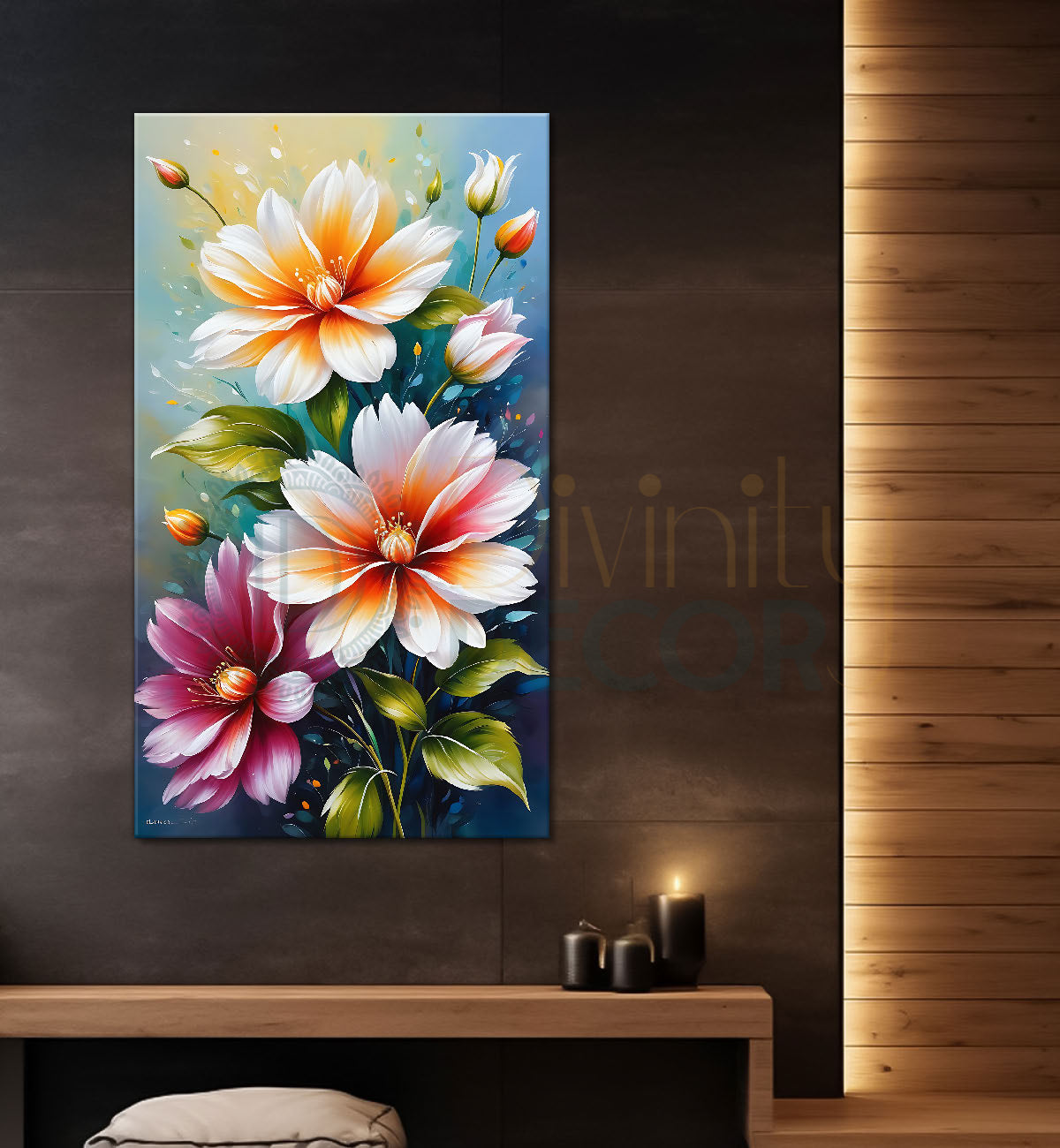 Pink flowers in green textured background - Flower-V-503