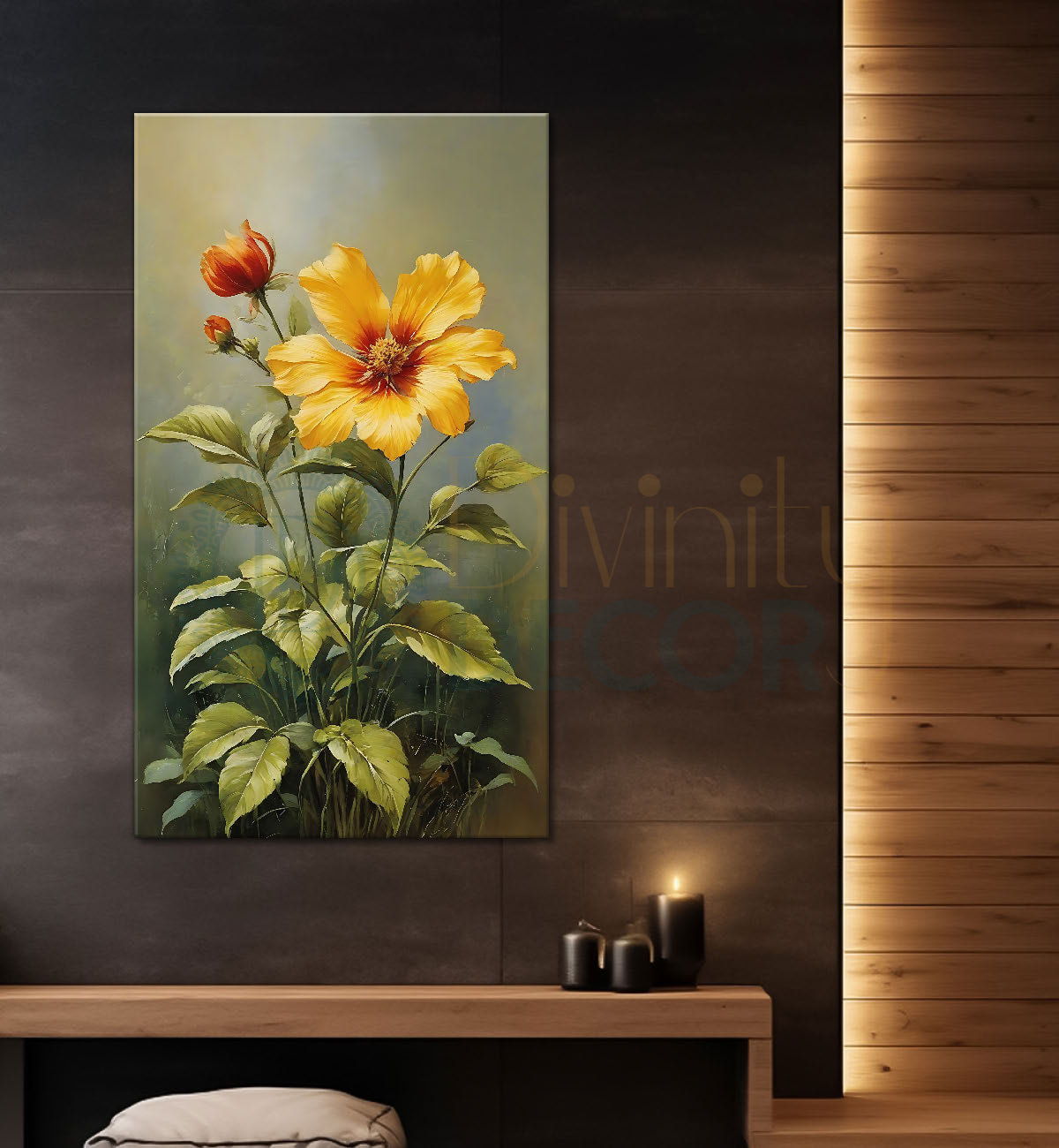 Yellow flower in grey background art - Flower-V-506