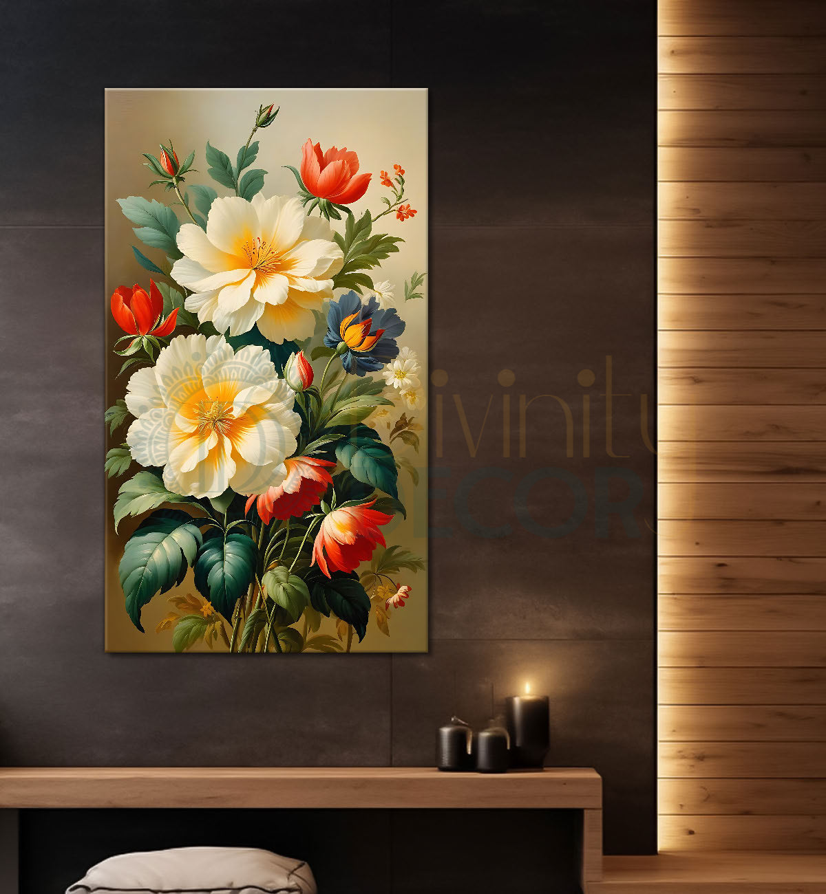 White flowers in light textured painting - Flower-V-507