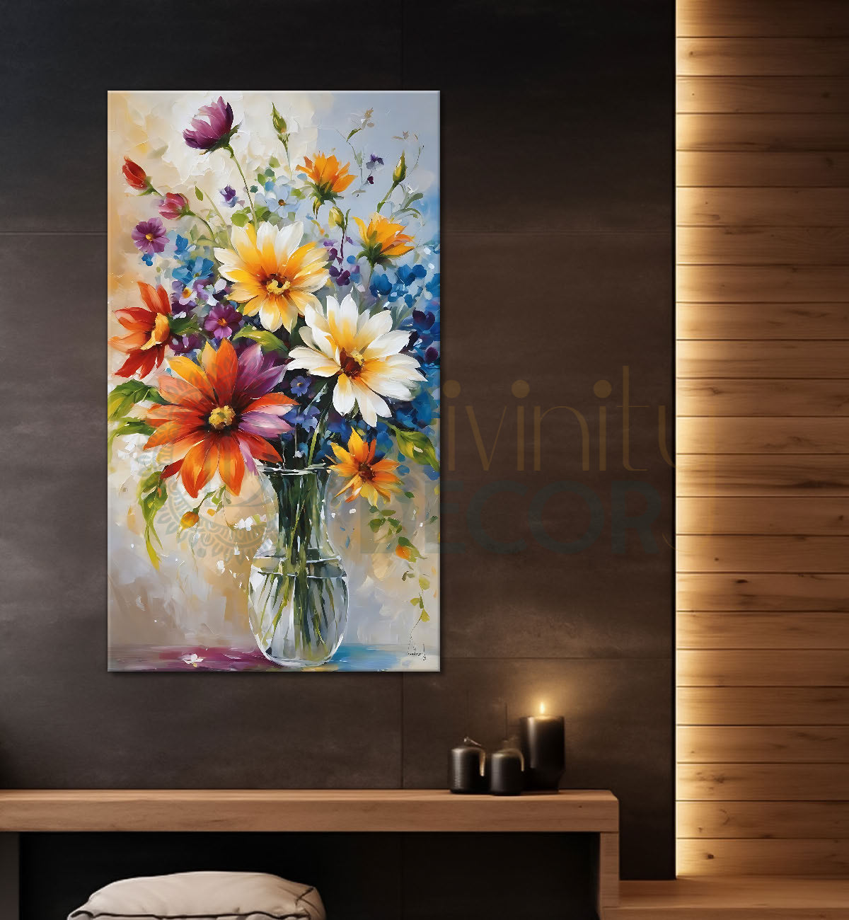 Colourful flowers in a vase in light textured background  - Flower-V-508