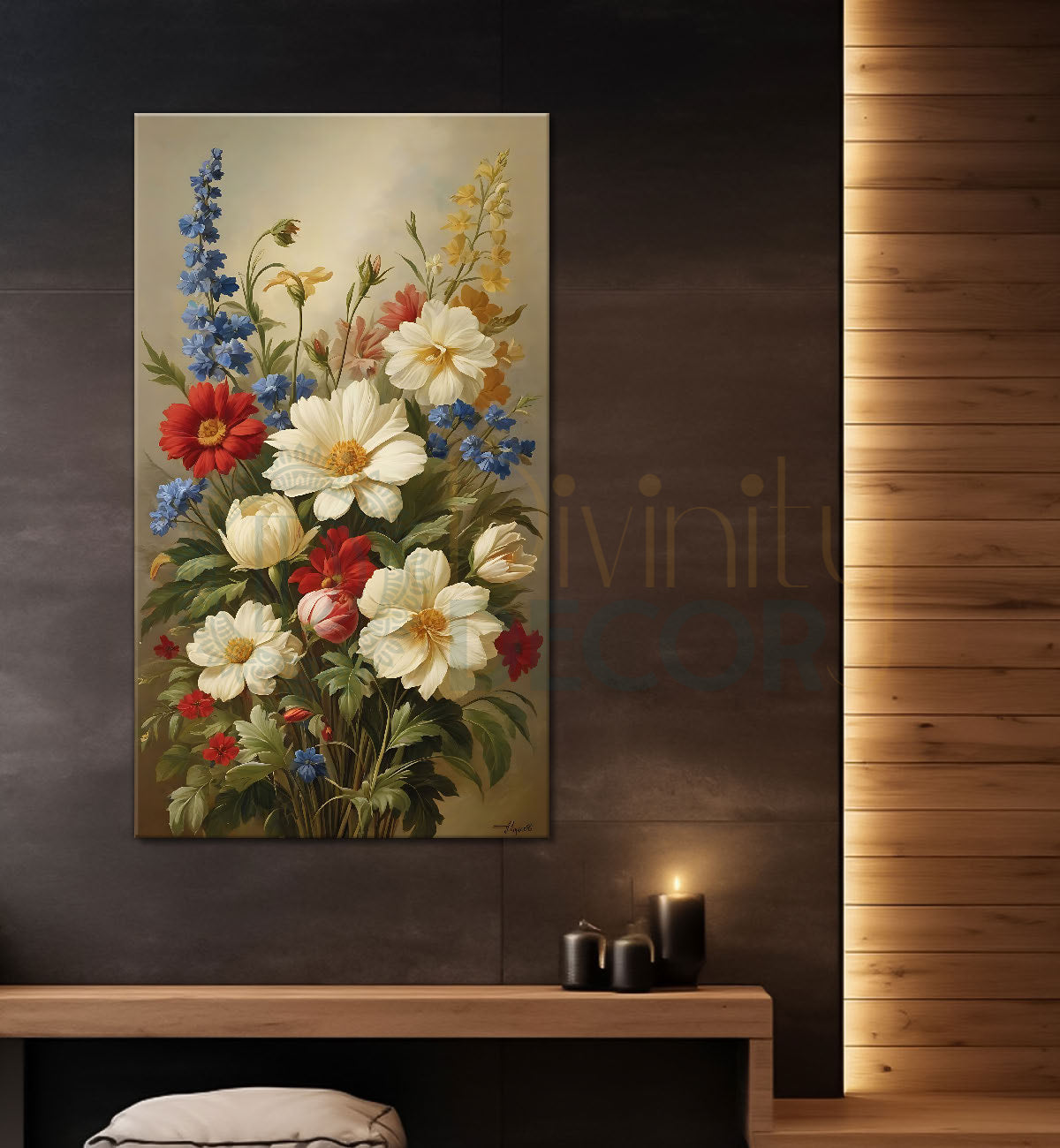 White flowers in light textured painting- Flower-V-509