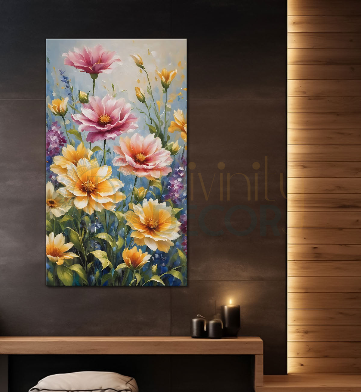 Pink and yellow flowers in grey textured background - Flower-V-510