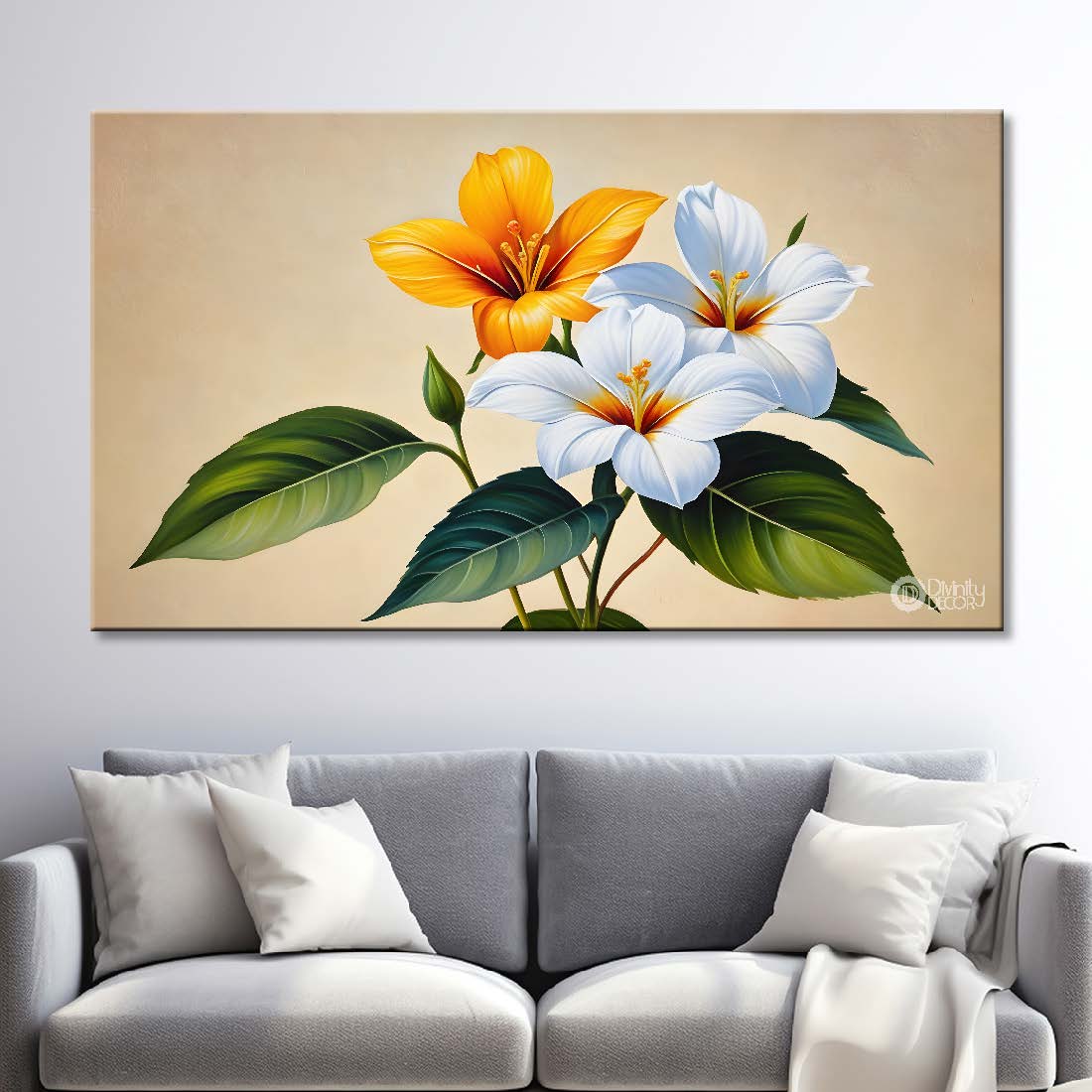 White flower in light background canvas painting- Flower-512