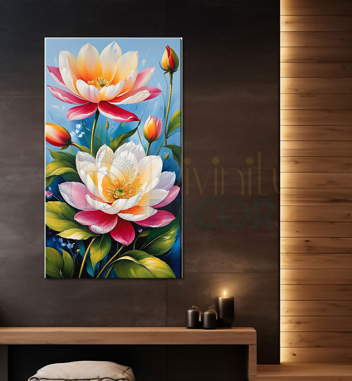 Lotuses in sky blue background art - Flower-V-512