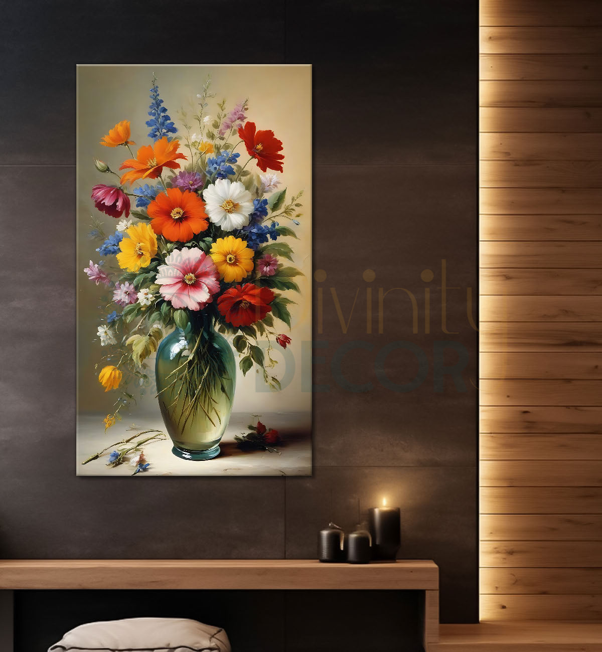 Colourful flowers in a vas in light textured background  - Flower-V-515