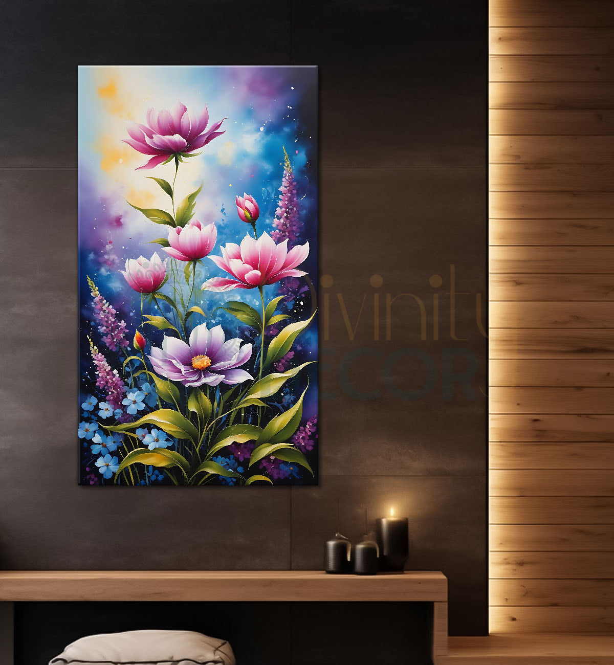 Pink flowers in colourful textured background - Flower-V-516