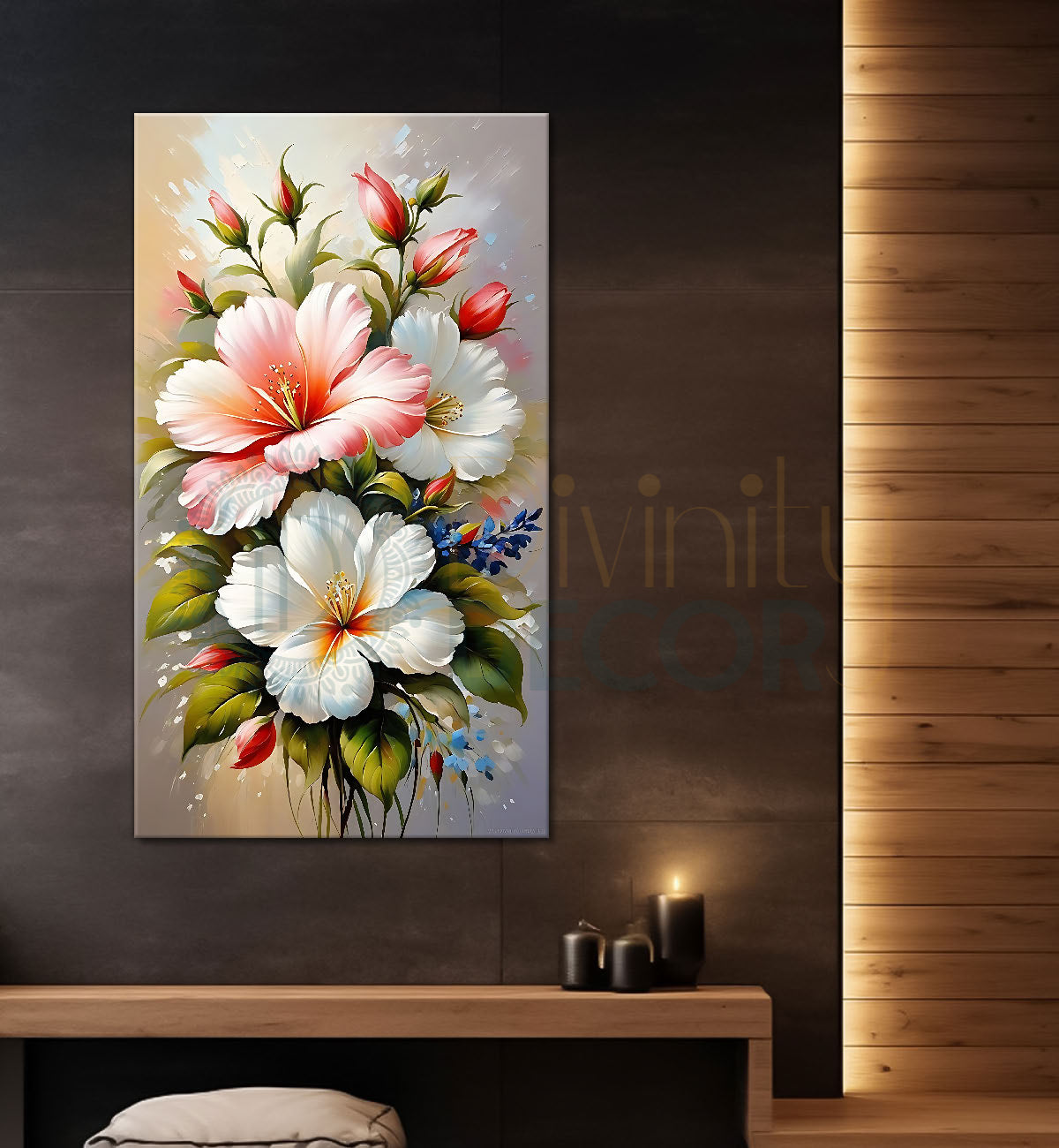 White flowers in grey textured painting- Flower-V-518