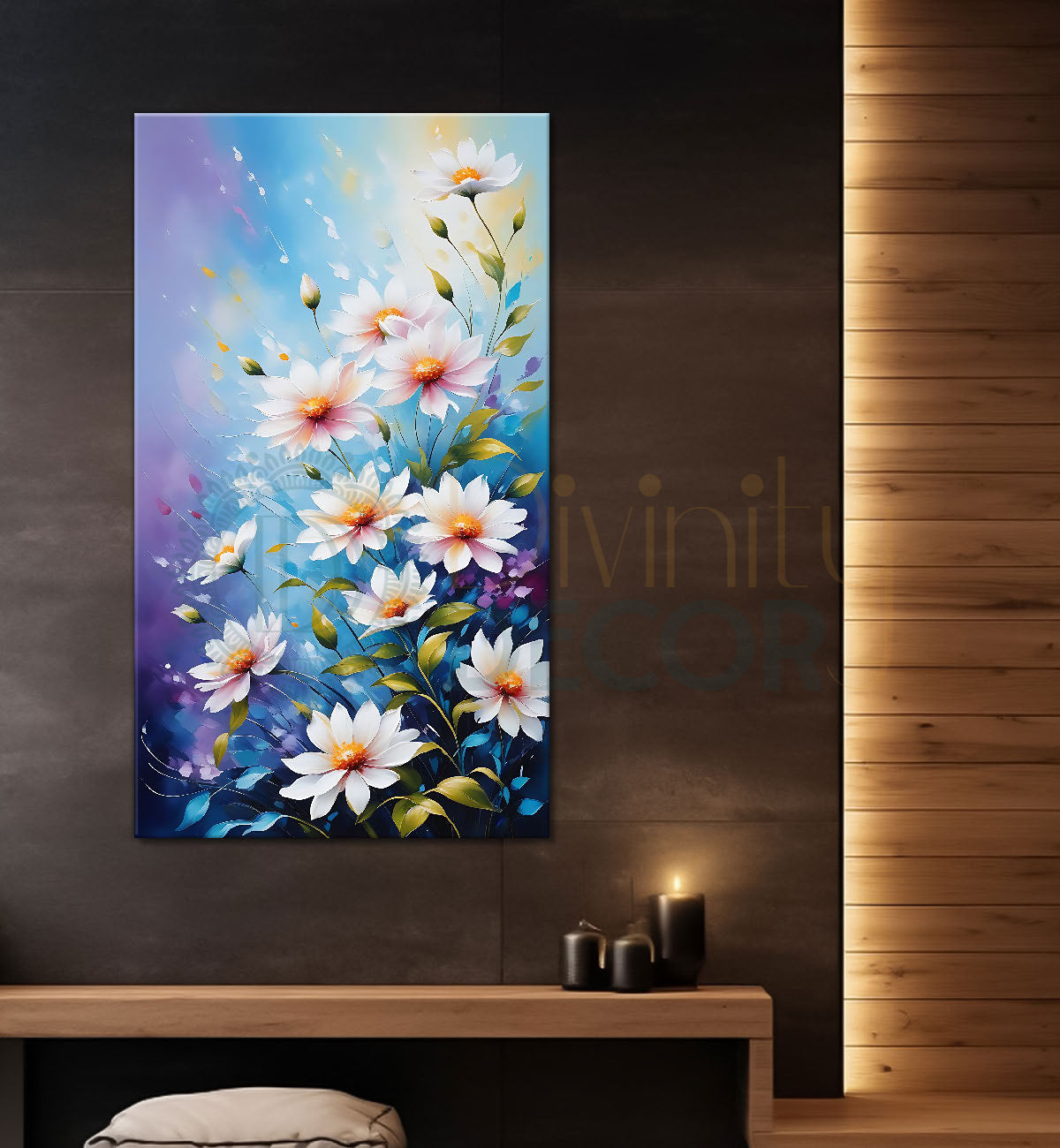 White flowers in colourful textured art  - Flower-V-522