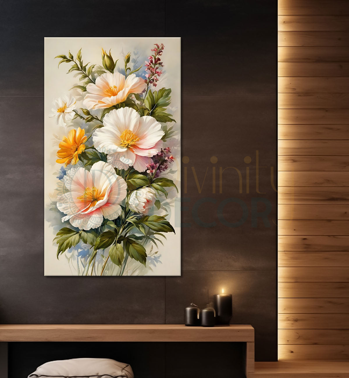 White flowers in light grey textured background- Flower-V-529