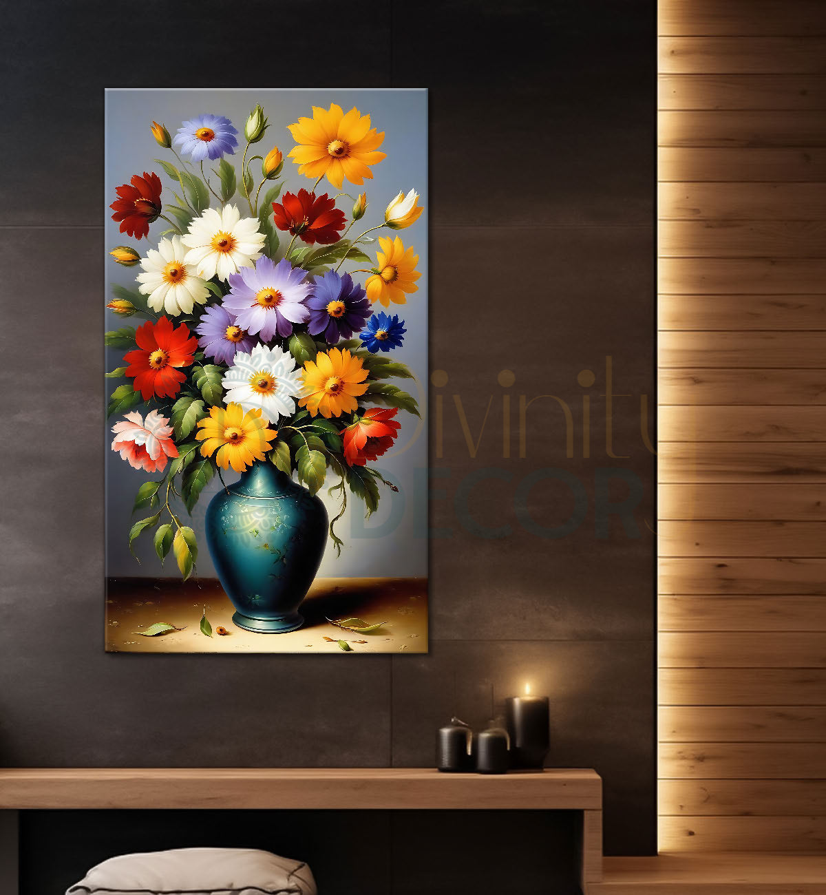 Colourful flowers in a vase in grey background - Flower-V-531