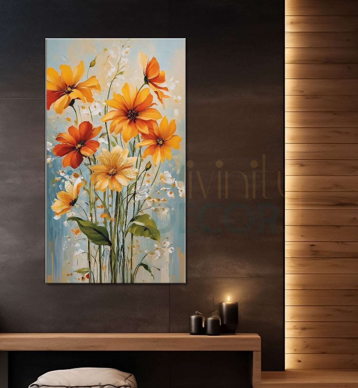 Yellow flowers in grey textured background painting - Flower-V-532